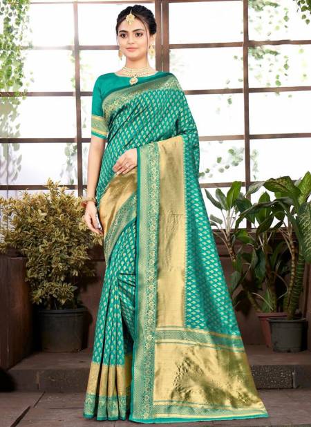 Sea Green Colour ZARI PATTA Heavy Festive Wear Fancy Banarsi Silk Saree Collection S-16001